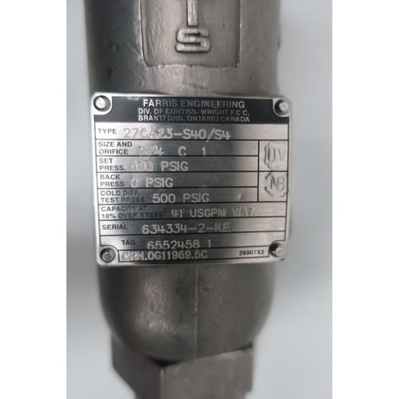 Farris 3/4-Inch X 1-Inch 41Gpm 500Psi NPT Relief Valve 27CA23-S40/S4